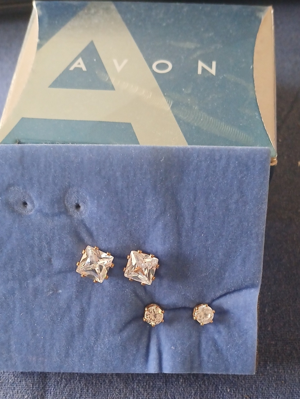 Avon Rose Gold and Clear Crystal Stud Earrings - Two Pair 6/26